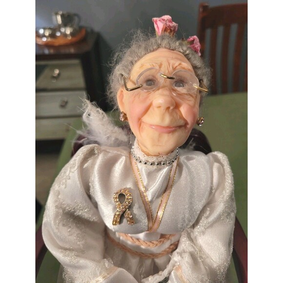 JACQUELINE KENTS FAIRY GODMOTHER Breast Cancer Fairy 2005 With Wooden Chair - Picture 2 of 16